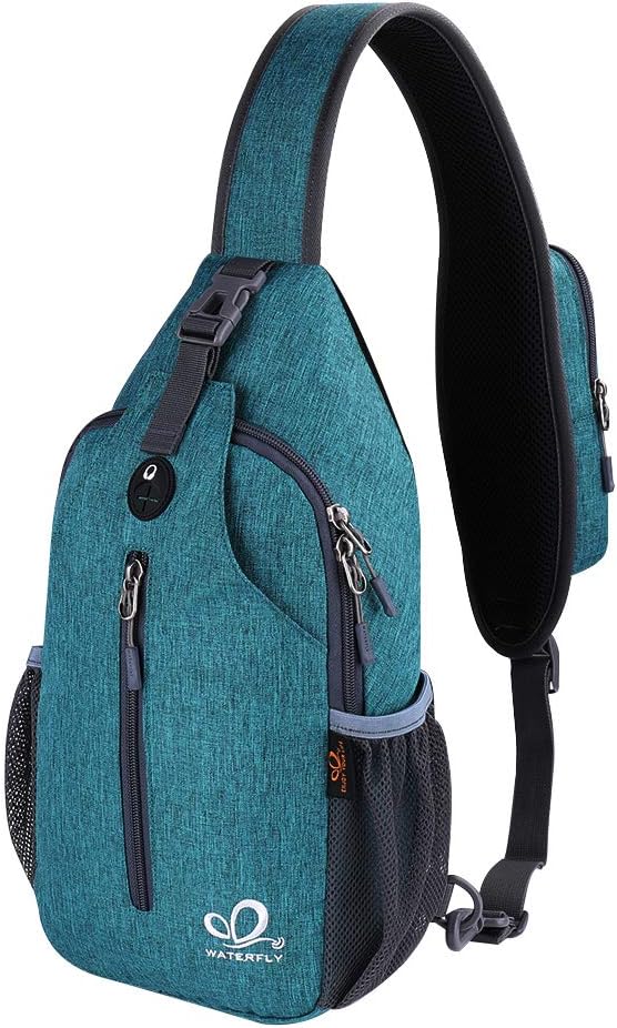 WATERFLY Crossbody Sling Backpack Sling Bag Travel Hiking Chest Bag Daypack (Black) | Small Hiking bag,Multi-compartment storage,Water-resistant,Breathable back pad,Reversible adjustable shoulder strap