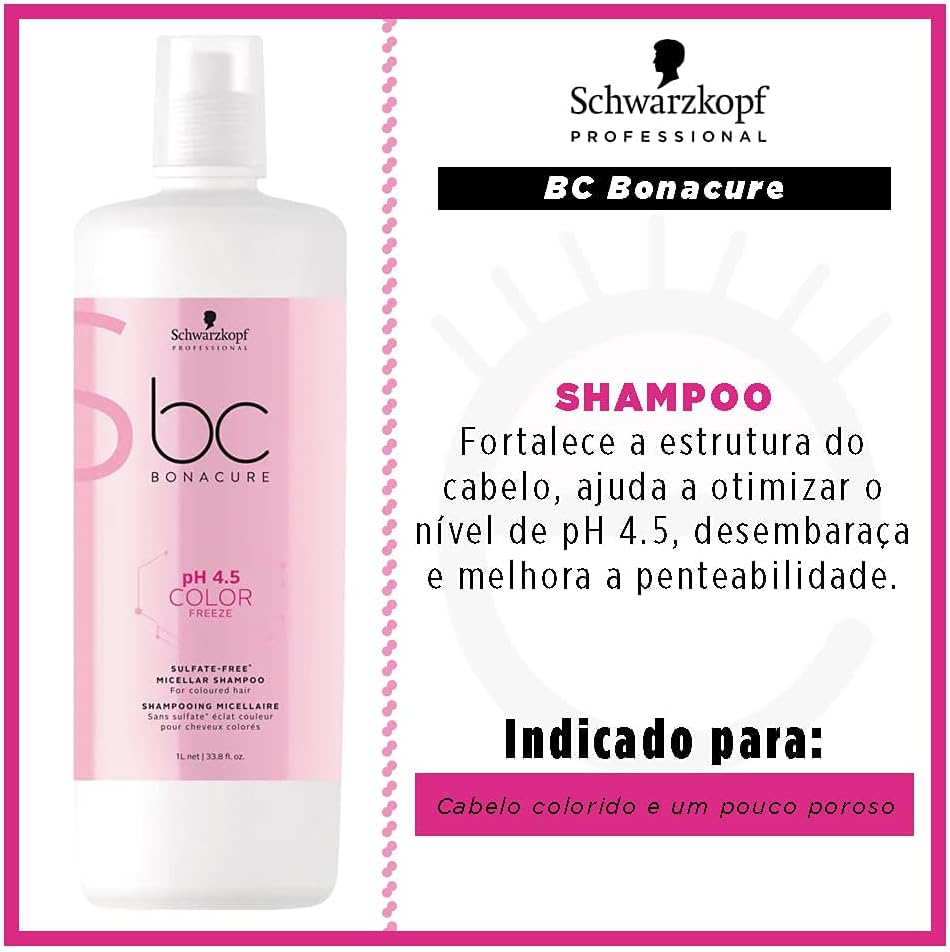Schwarzkopf Professional Bonacure Color Freeze Ph 4.5 Micellar Sulfate Free Shampoo, Fresh, 1000 ml