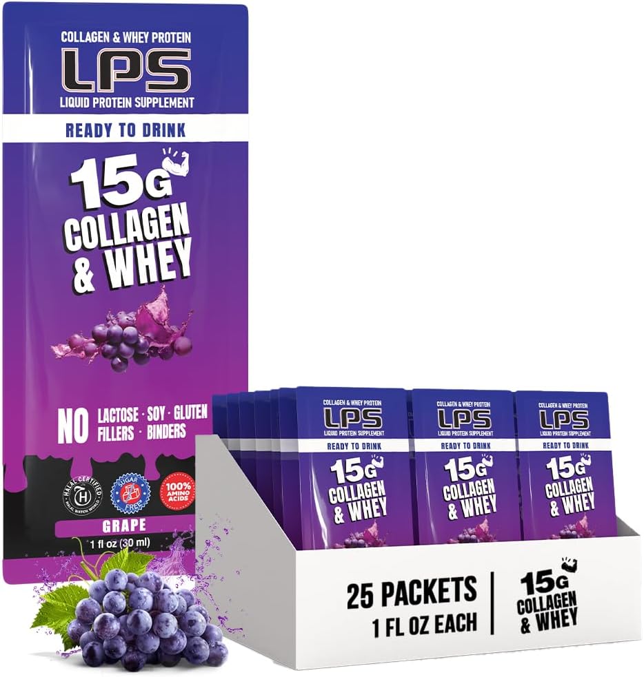Nutritional Designs LPS Liquid Collagen & Whey Protein Supplement - Non-GMO Drink, Sugar-Free - Promotes Healthy Skin & Hair for Men & Women, Grape