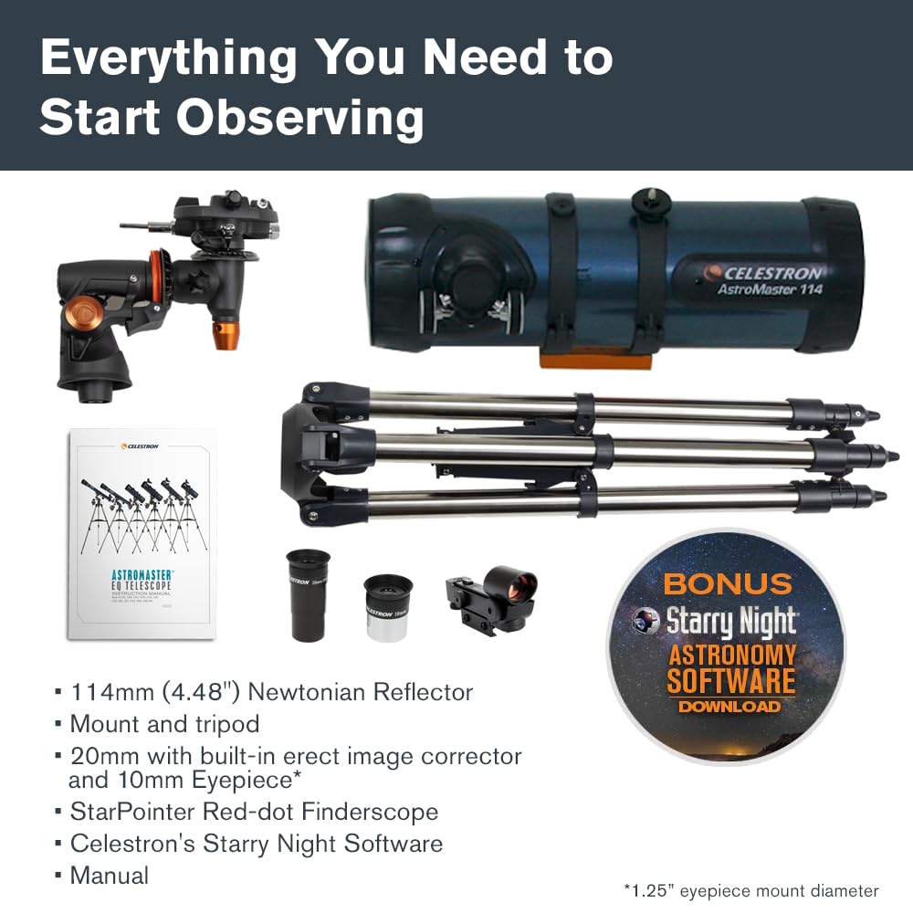 Celestron AstroMaster 130EQ Telescope for Deep-Sky Beginners | Large 130mm Optics, Bright Moon & Deep-Sky Views, Perfect First Telescope, German Equatorial Mount with Easy Manual Controls
