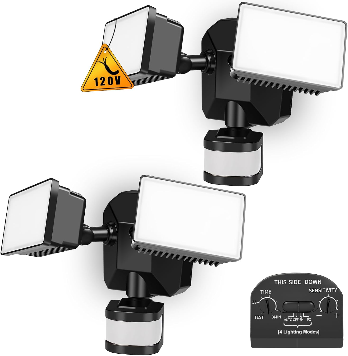 Dusk-to-Dawn Security Lights with Motion Sensor, 5000K IP65 Waterproof Outdoor, 280W Equiv. 110V 120V Dual-Head Rotatable LED Flood Light for Porch, Garage, Yard, Driveway