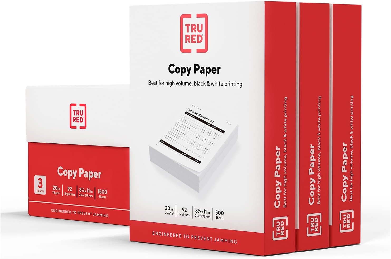 Staples TRU RED Copy & Printer Paper, 8.5 x 11, 20 lb, 92 Bright, 5,000 Sheets/Carton, White Letter Size Paper for Office, School & Home