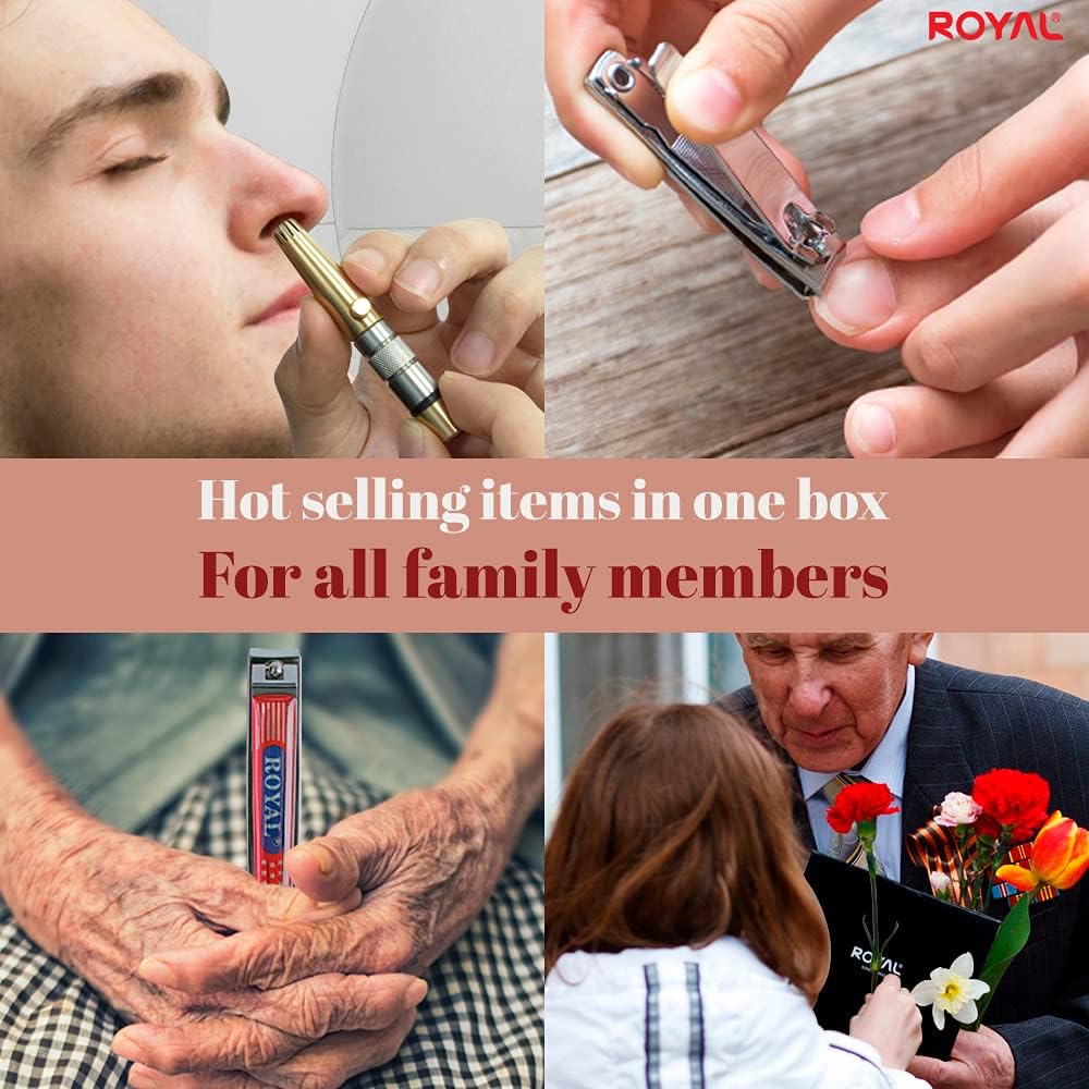 ROYAL [Made in Korea] Premium Manual Nose Hair Trimmer for Men Silver Bullet, Battery-Free, Stainless Steel Rotary Blade Grooming Tool, Waterproof