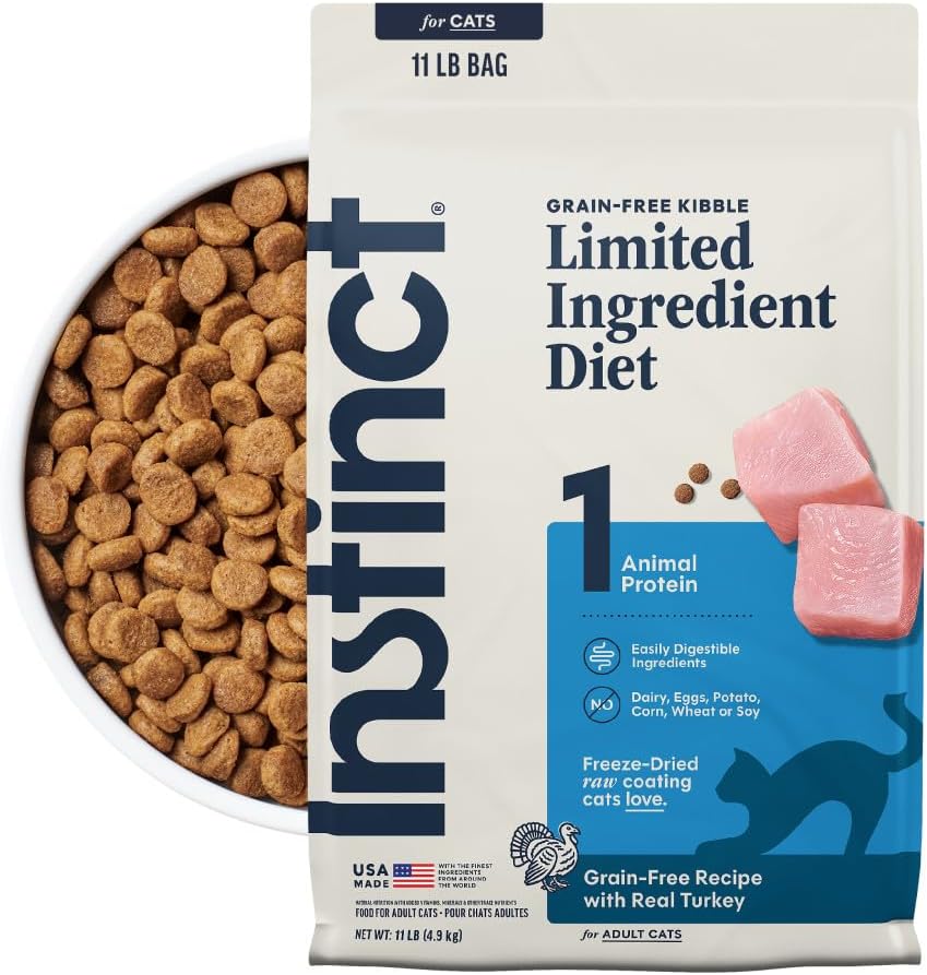 Instinct Limited Ingredient Diet Dry Cat Food, Real Rabbit, 4.5 lb. Bag | Single animal protein and vegetable recipe, raw-coated kibble, farm-raised rabbit, gentle on sensitive stomachs