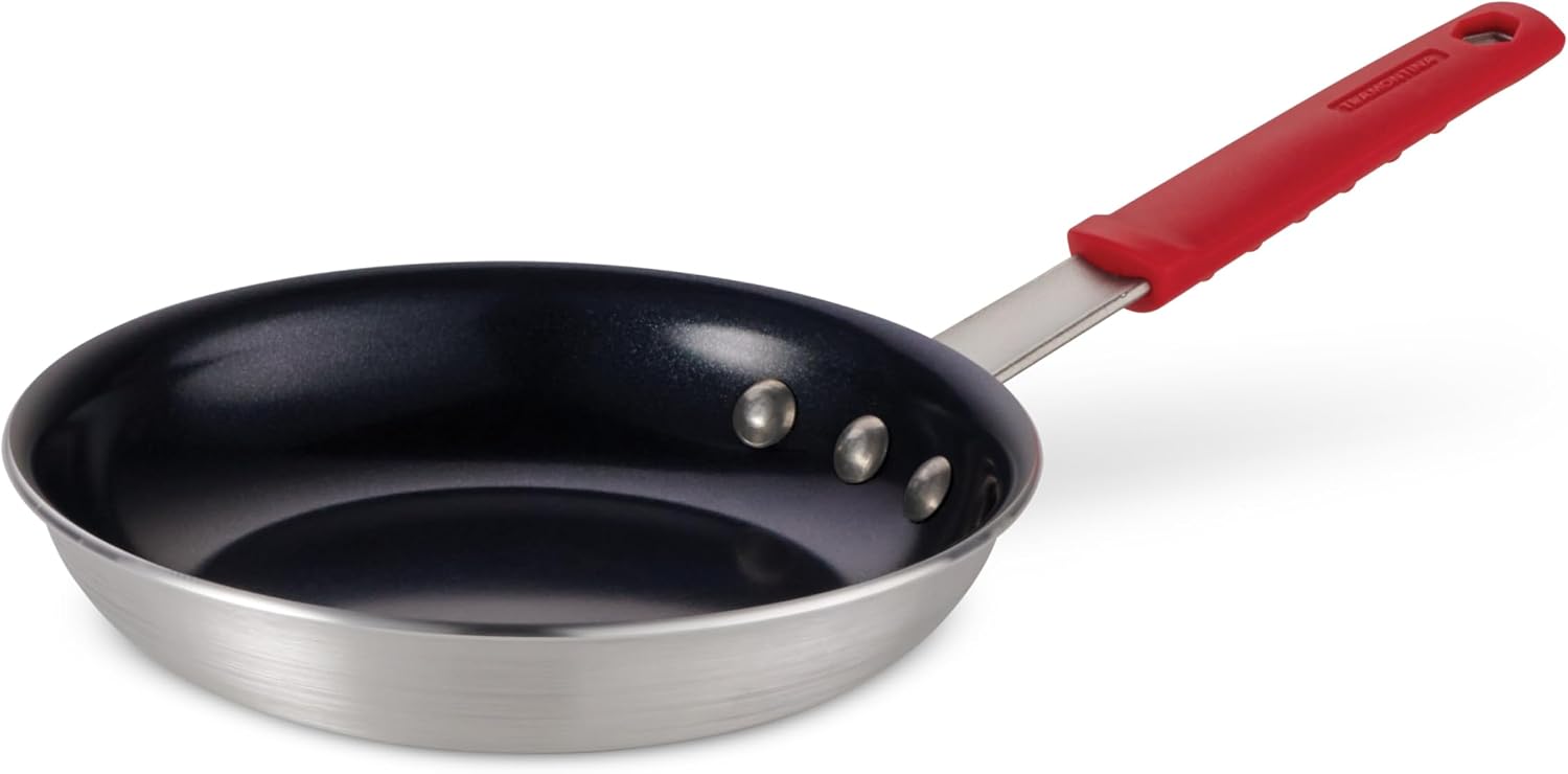 Tramontina Professional 8-Inch Non Stick Small Frying Pan | Heavy-Gauge Aluminum Skillet with Reinforced Nonstick Coating, Red Handle, Dishwasher and Oven Safe, Made in Brazil