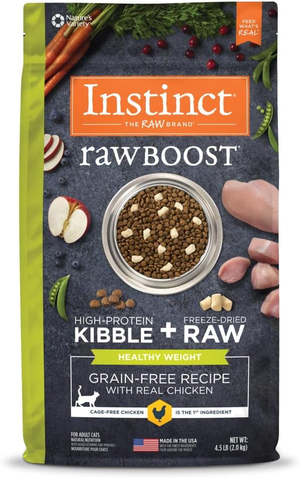 Instinct RawBoost, Dry Cat Food + Freeze Dried, Real Chicken, 10 lb Bag | High-protein kibble with FreshDried raw bites, grain-free, cage-free chicken recipe, minimally processed, complete nutrition
