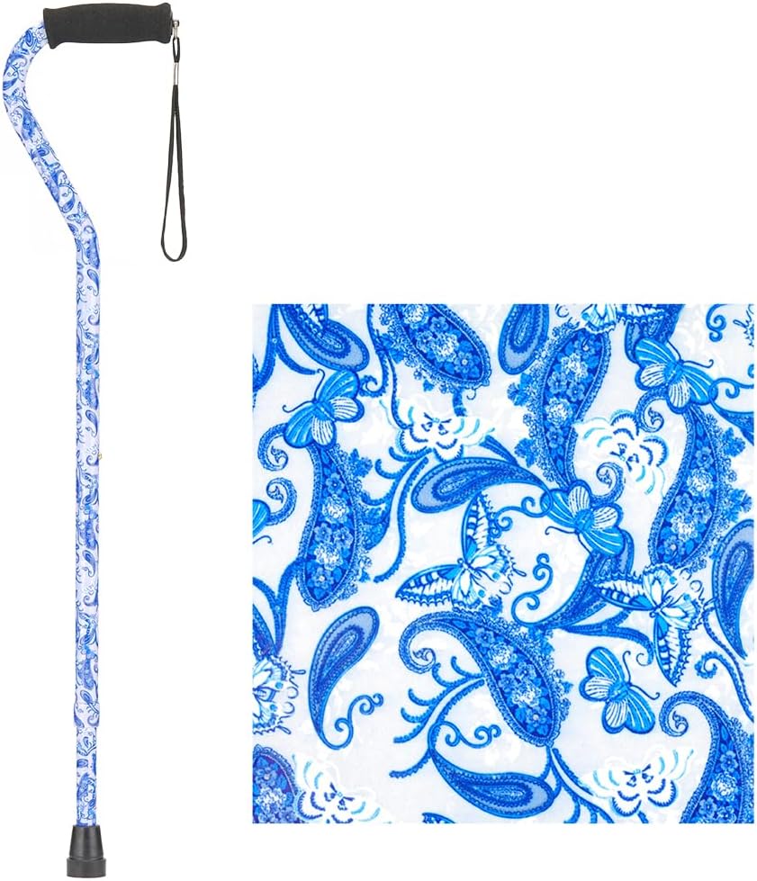 NOVA Designer Walking Cane with Offset Handle, Lightweight Adjustable Walking Stick with Carrying Strap, “Maui Flowers” Design