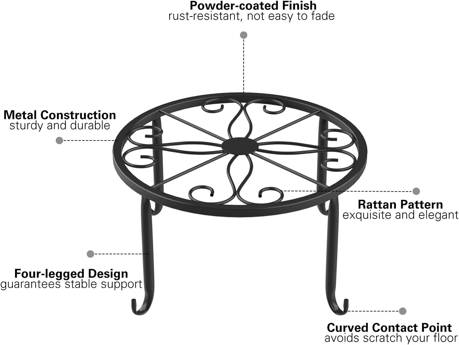 Lewondr 3 Pack Potted Plant Stand | Rustproof Round Flowerpot Plant Holder Container Durable Metal Garden Plant Support for Indoor Outdoor, Black