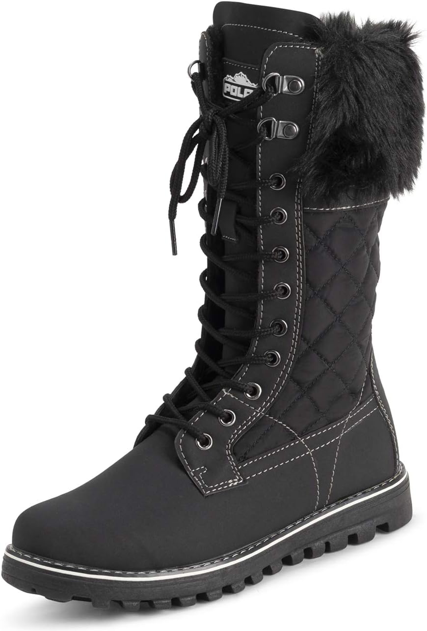POLAR Womens Faux Fur Warm Thermal Waterproof Outdoor Walking Snow Winter Rubber Sole Calf Boots