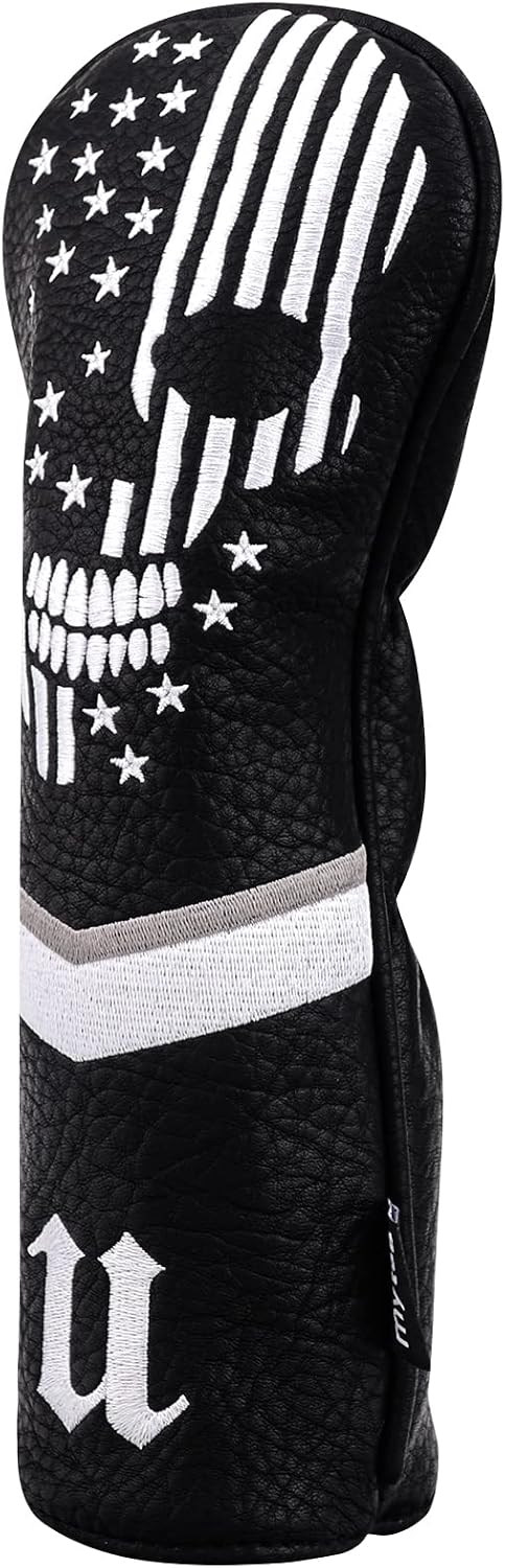 Skull Golf Head Covers Black Synthetic Leather Skeleton Golf Headcovers Set