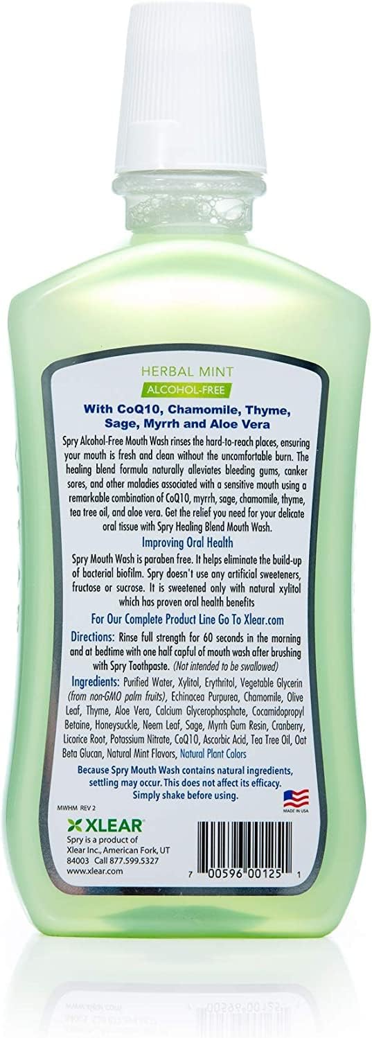 Spry Natural Xylitol Oral Rinse Mouthwash, Spearmint - 16 fl oz (Pack of 1) | Natural, Fluoride Free, Enamel Support, Low Alcohol, Gentle for Sensitive Mouth and Gum, Non-GMO, No Burn