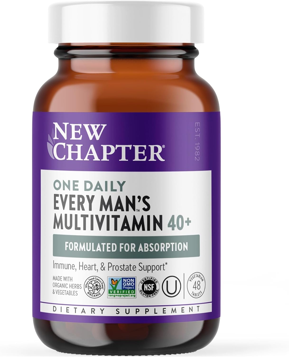 New Chapter One Daily Every Man's Multivitamin 40+ - Offers Eyesight, Immune System & Cellular Energy Support* - Contains Vitamin C, Saw Palmetto & More - Gluten Free & Vegetarian - 96 Tablets