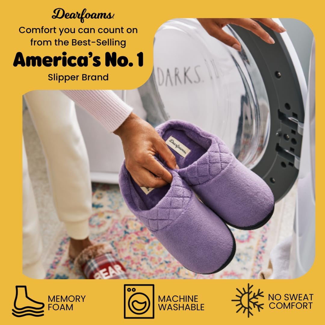 Dearfoams Women's Lightweight Memory Foam Indoor House Slipper Darcy Velour Clog with Wide Widths