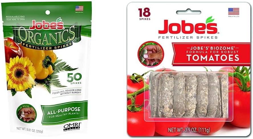 Jobe’s Organics All Purpose Fertilizer Spikes, Easy Plant Care Fertilizer for Vegetables, Flowers, Shrubs, Trees, and Plants, 50 Count