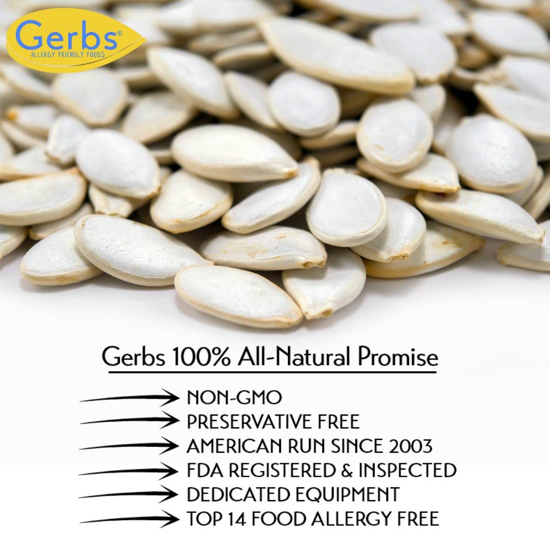 Gerbs Raw Whole Pumpkin Seeds 2 lbs. | In-Shell, 10.5 mm Size, Resealable Bag | Mildly Nutty & Crunchy | Top 14 Allergen-Free