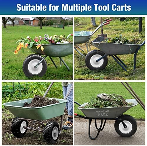 16" 4.80/4.00-8 Flat Free Solid Polyurethane Tire and Wheel with 2Pcs 3/4" Bearing, 1 Pack PU Airless Tires with 5/8" Ball Bearings 6" Iron Hub for Hand Truck/Tool Cart/Garden Carts, 1 Pc