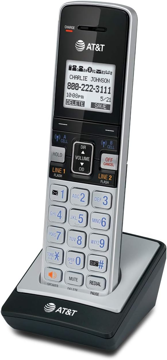 AT&T TL86103 2-Line Corded/Cordless Phone System for Small Business with Answering Machine, Connect-to-Cell Bluetooth, Caller ID, Intercom, Long Range & Expandable to 12 Handsets (Silver/Black)