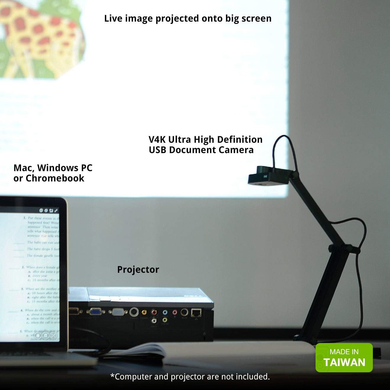 IPEVO V4K Ultra High Definition 8MP USB Document Camera — Mac OS, Windows, Chromebook Compatible for Live Demo, Web Conferencing, Distance Learning