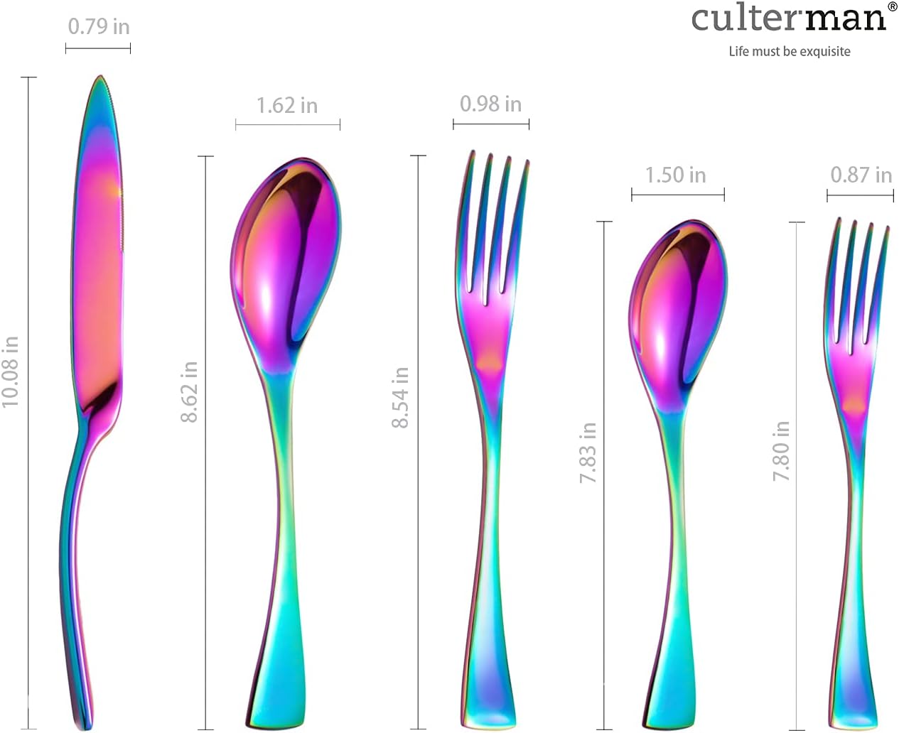 Rainbow Silverware Flatware Cutlery Set,Include Knife Fork Spoon, Dishwasher Safe (color 20 Pieces Flatware Sets)