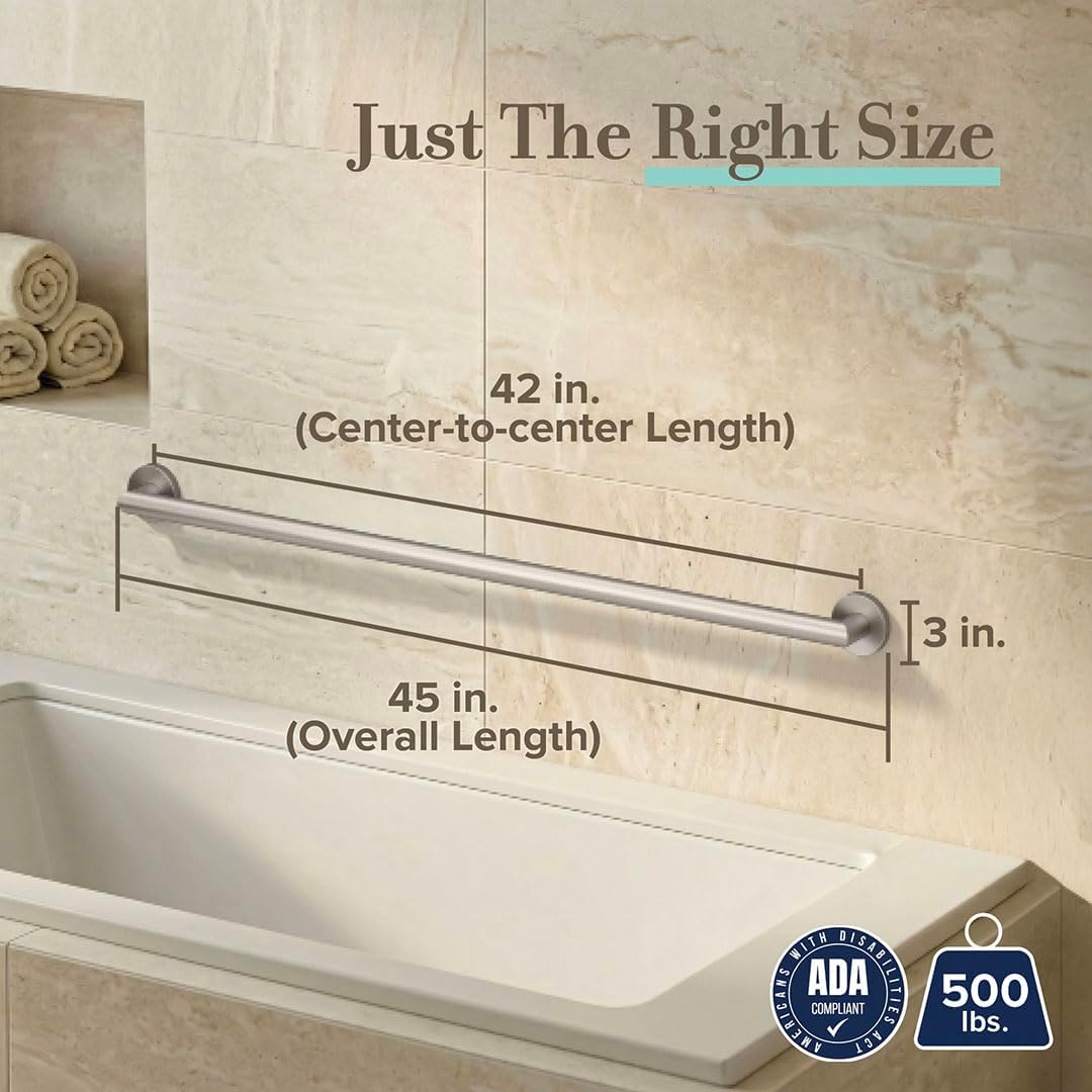 Gatco 970 Glam Shower Grab Bar, 12 Inch, ADA Compliant Stainless Steel, Satin Nickel, Wall Mounted Bathroom Handrail