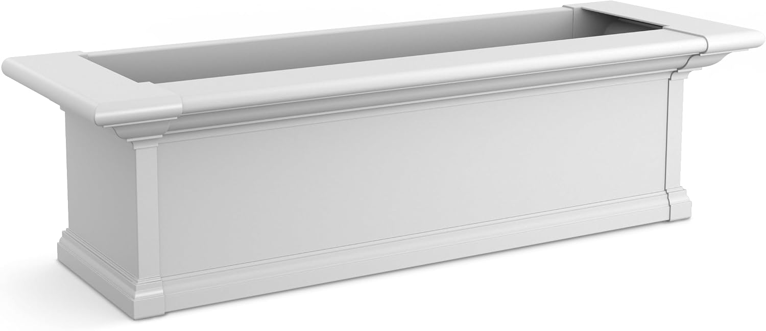 Mayne Yorkshire 60in Self-Watering Rectangular Window Box Planter, White | Self-watering, All season, Fade resistant, Customizable, Mounting brackets included, Built-in overflow, 15-year warranty
