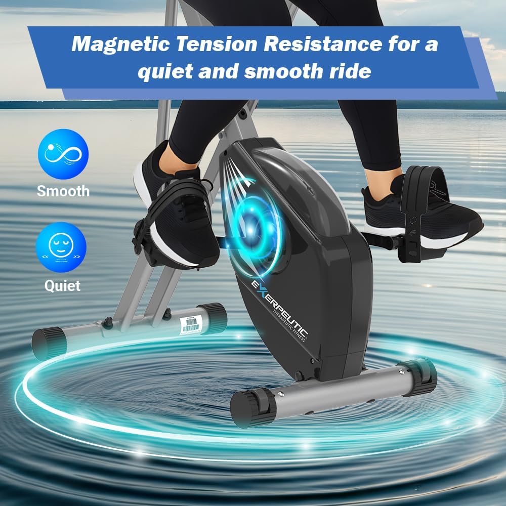 Exerpeutic Foldable Exercise Bike, 8 levels of Resistance Stationary Bicycle with Airsoft Seat, LCD Display to Track Distance, Calories