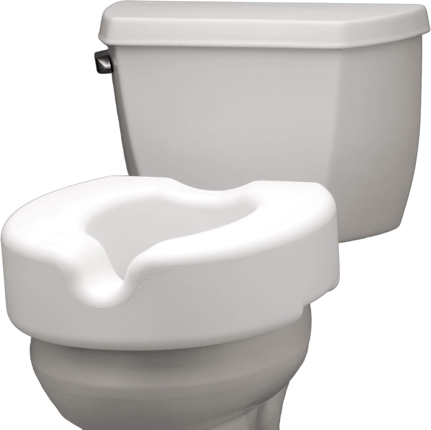 NOVA Toilet Seat Riser with Arms – Adds 5” Height, Raised Toilet Seat with ON/Off Front Lock, Adjustable & Removable Padded Arms (17.75”–20”), 300 lb Capacity, Safety Aid for Seniors