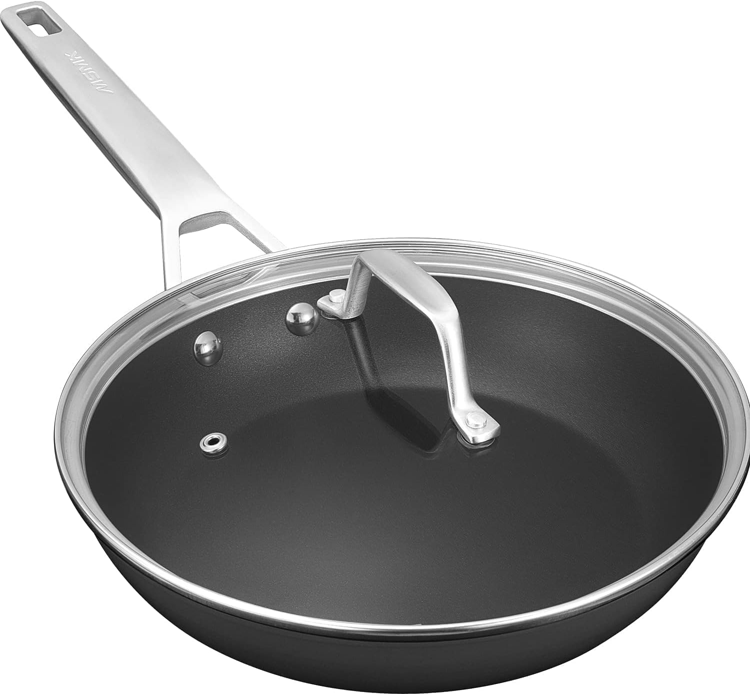 MsMk 12 Inch Nonstick Frying pan with Lid, Grey Large Cooking Pan Skillet