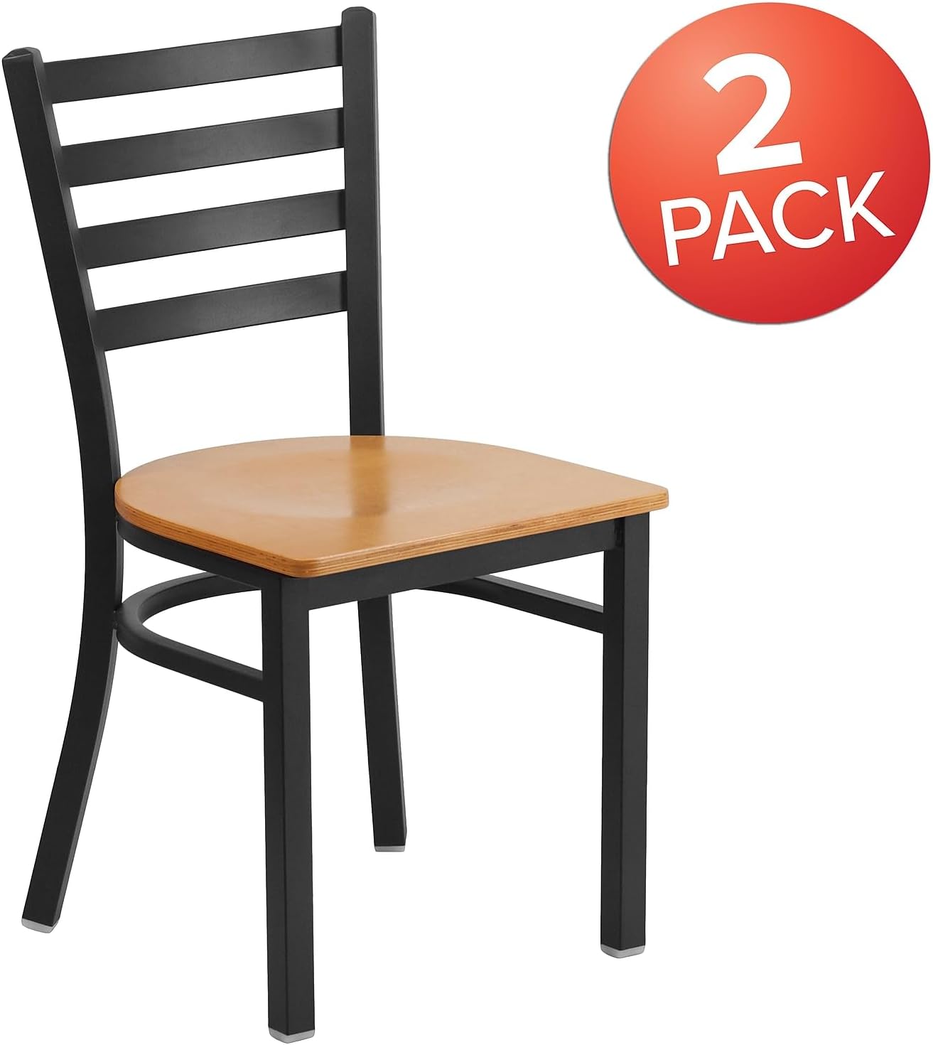Flash Furniture Hercules Series Commercial Ladder Back Restaurant Chairs, Modern Lightweight Metal Dining Chairs with Padded Seats, Set of 2, Black