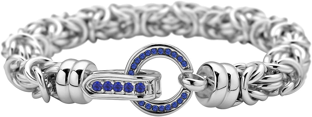 Shop LC Blue Crystal Byzantine Link Bracelet in Stainless Steel 7.50 In