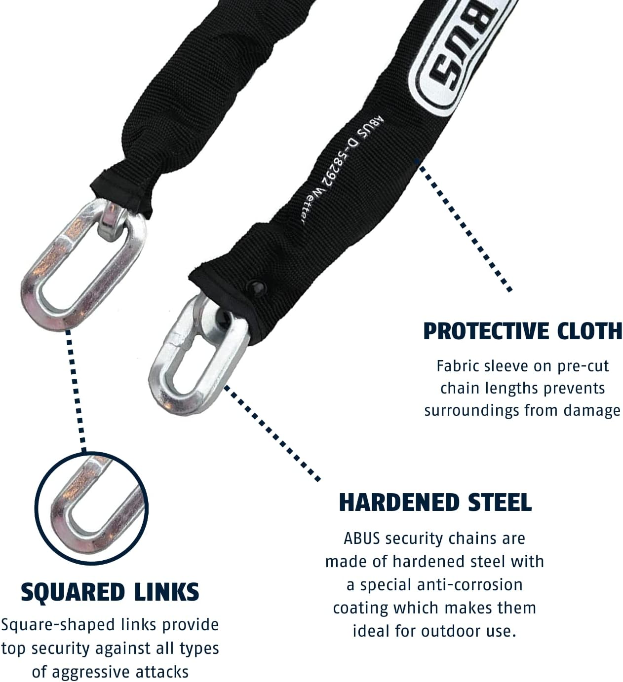 ABUS Hardened Steel 8KS 6 Foot x 5/16" Thick Square Security Chain | for Bikes, Containers, Trailers, ATV's, Motorcycles and Personal/Industrial Property