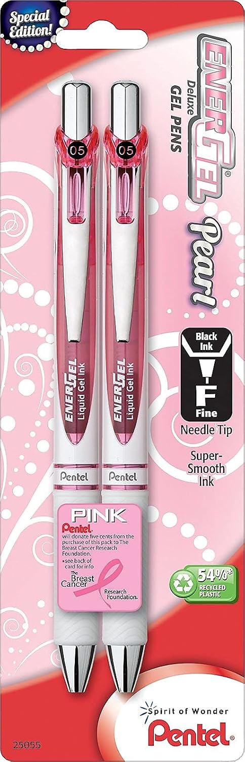 Pentel Pink BCA EnerGel Pearl RTX Retractable Gel Pen, 0.7mm (BL77WBP2PP)
