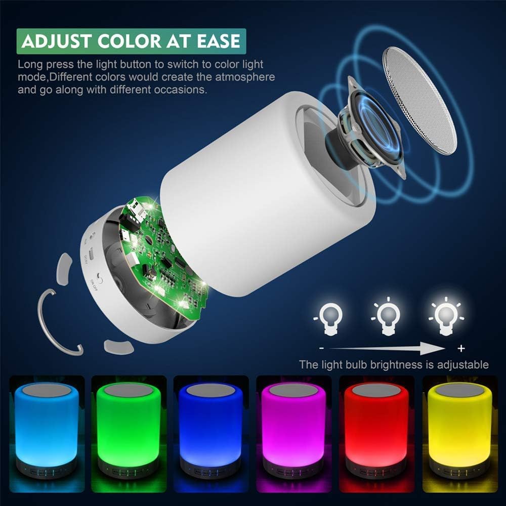 Night Light with Bluetooth Speaker, Touch Lamp Rechargeable Relaxing Cool | Elecstars Small Lamp, Aux Line-in and TF Card Supported