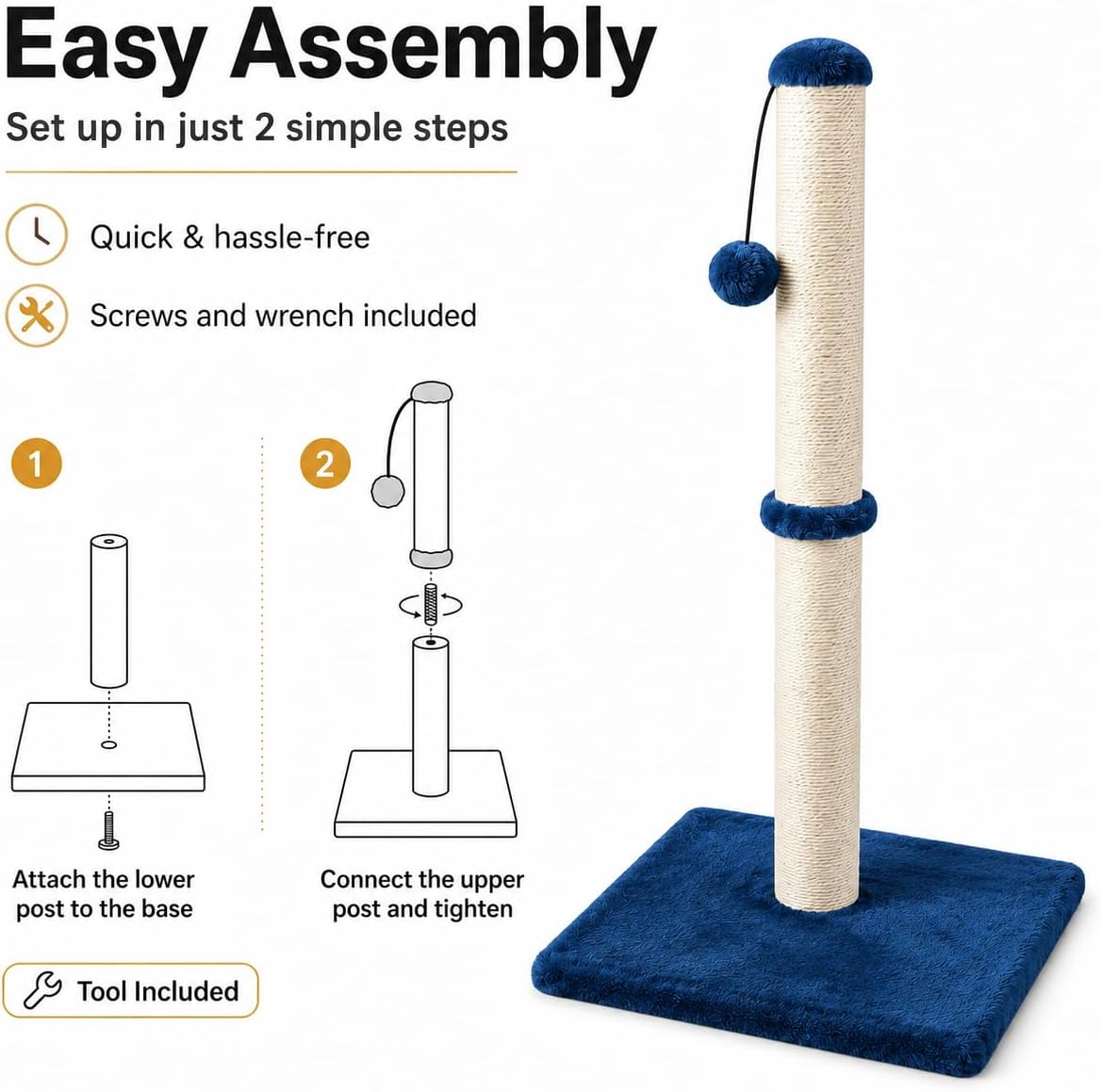 Dimaka 29" Height Tall Cat Scratching Post, Claw Scratcher with Sisal Rope and Covered with Soft Smooth Plush, Vertical Scratch [Full Strectch] for Standard Size Cats(Grey, 29 inches for All Cats)