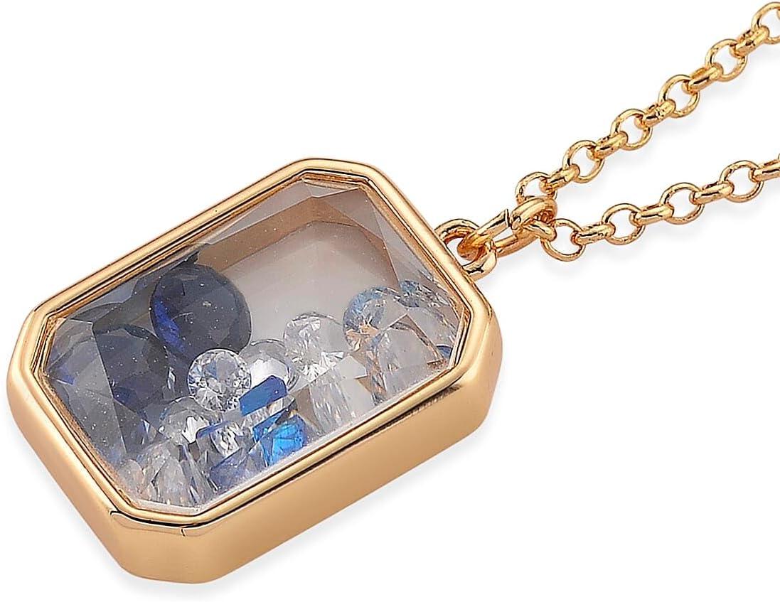 Blue and White Crystal Pendant Necklace in Goldtone 20 Inches
