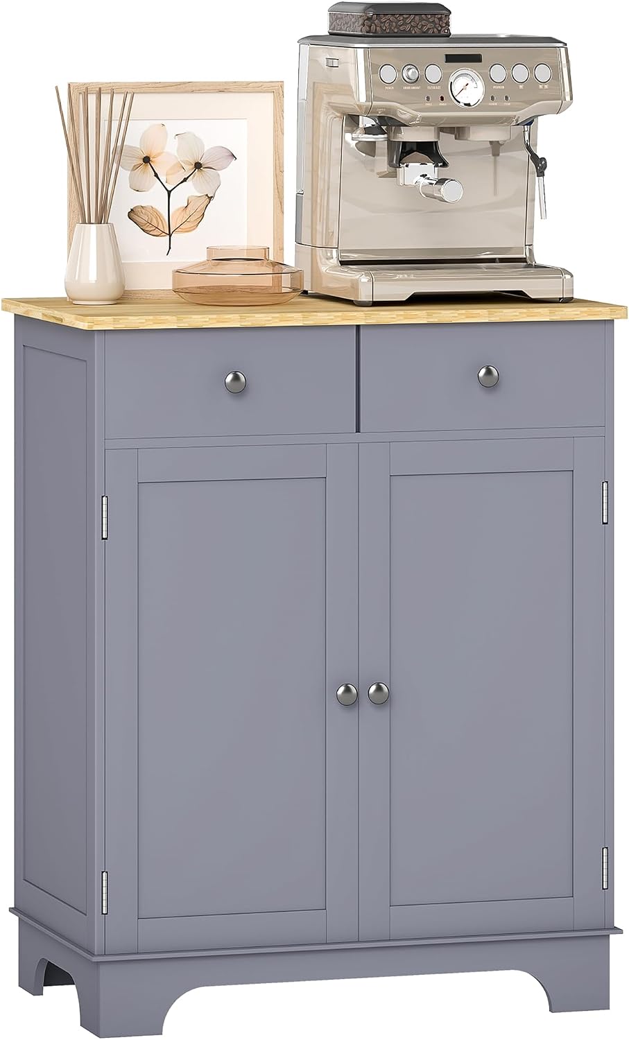 HOMCOM Sideboard Buffet Cabinet Solid Wood Countertop White
