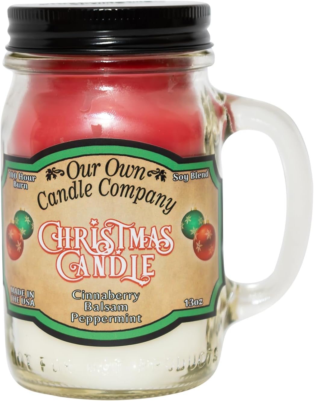 Balsam Pine Scented Mason Jar Candle, Our Own Candle Company, 13 oz | Clean, fresh Balsam-pine-tree scent; soy blend wax; lead-free wick with patented straightener; long lasting