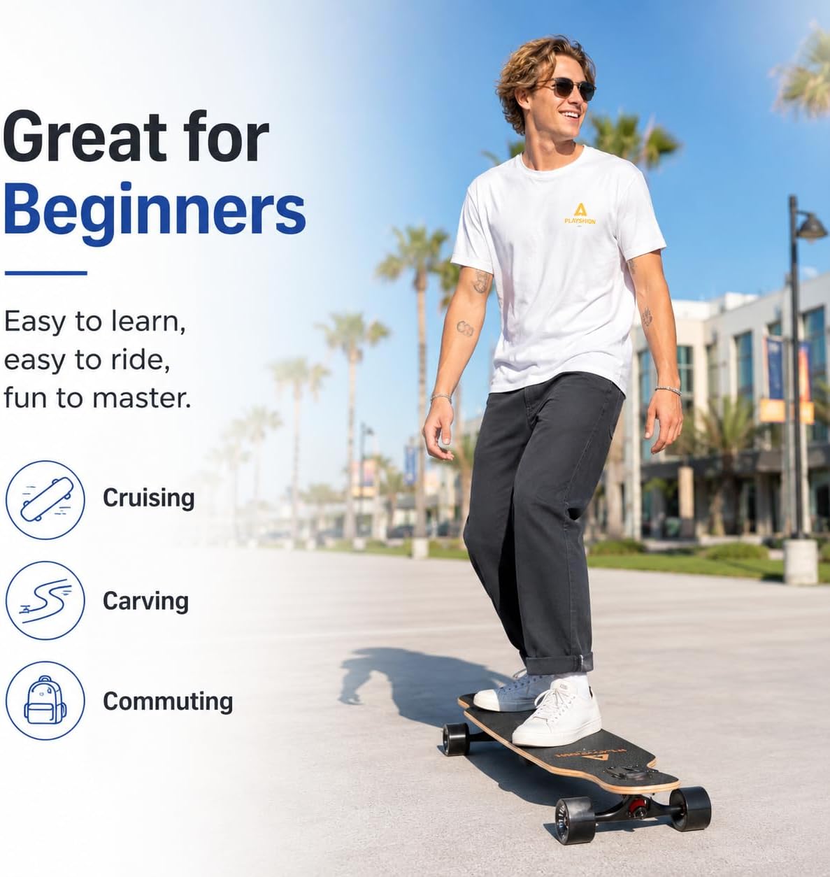 Playshion 39 Inch Drop Through Longboard Skateboard for Beginners