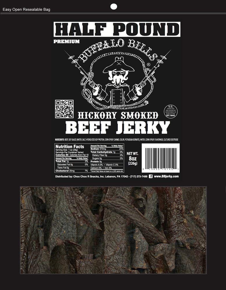 Buffalo Bills 16 Oz Hickory Smoked Premium Beef Jerky Pieces in Random Size | Selling Beef Jerky Nationwide Since 1990, Made In The USA, 100% US Beef, Marinated In Soy Sauce, Garlic, And Black Pepper