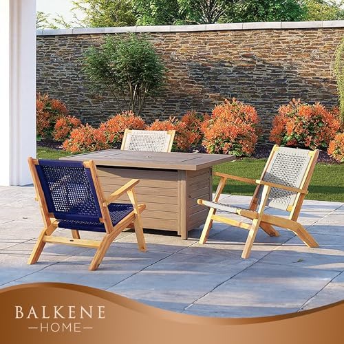 Balkene Home Vega Acacia Wood Outdoor Reclining Chair, Navy Blue Web Seat