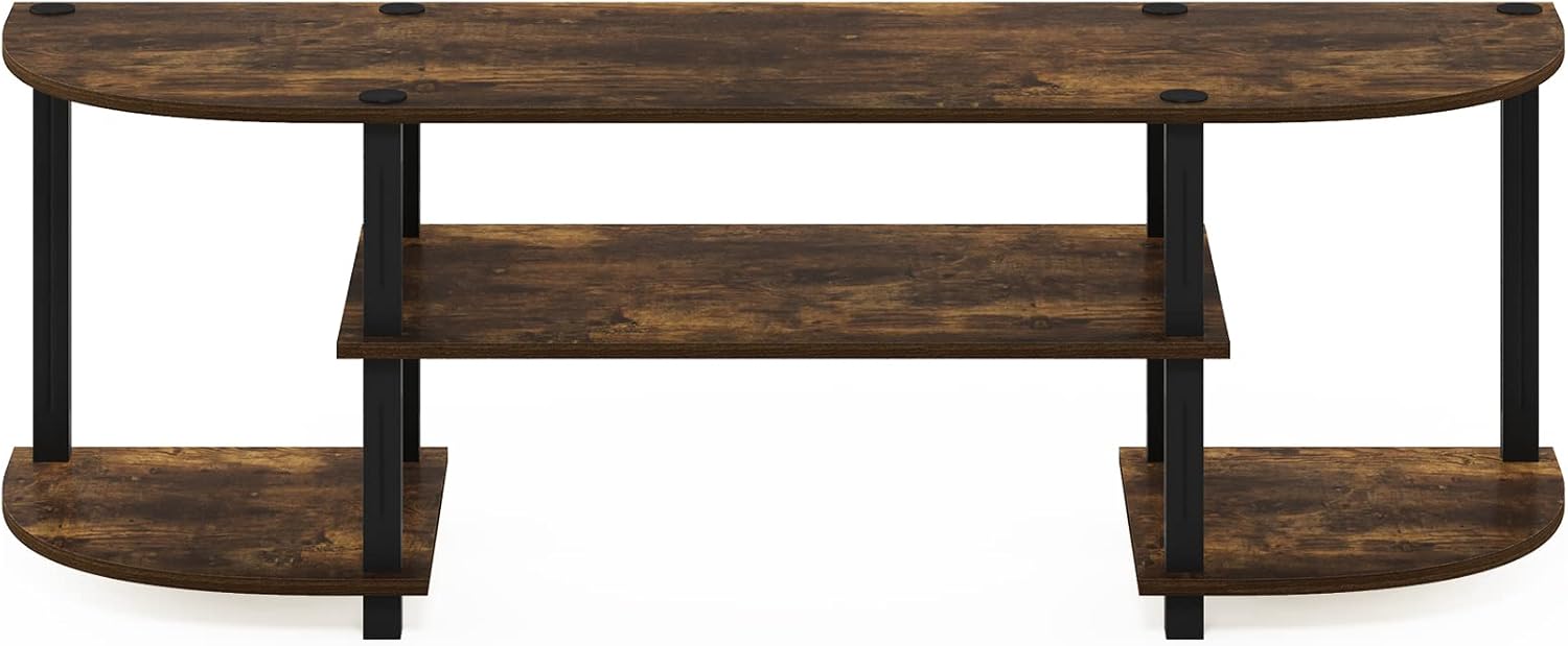 Furinno TURN-S-TUBE 3-Tier TV Stand for TVs up to 55 Inch, French Oak | Toolless Entertainment Center with Open Storage Shelves, Media Console Table with Soundbar Shelf for Living Room, Bedroom
