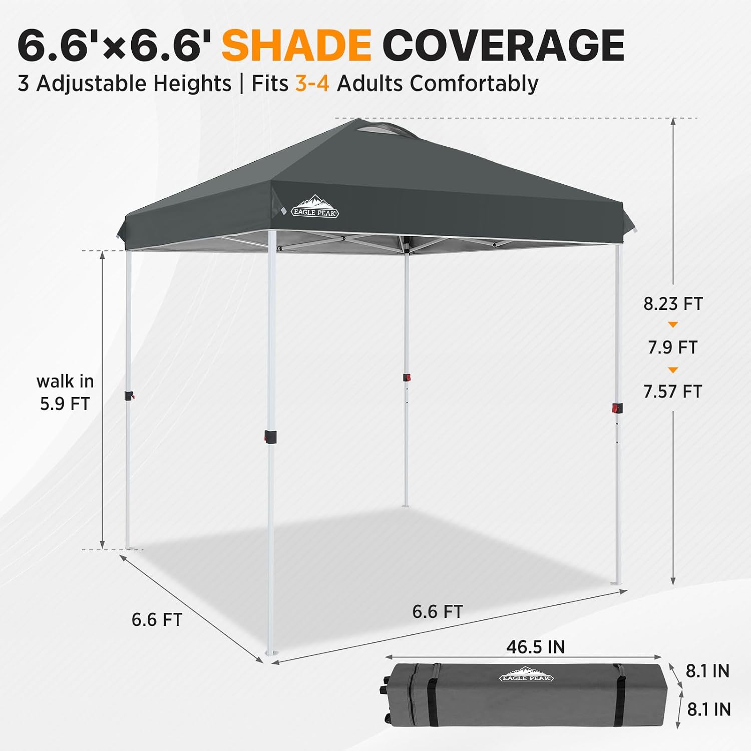 EAGLE PEAK 10x10 Pop Up Canopy Tent Easy Up Canopy Outdoor, White | Patented PeakPush™ Center Lock, 1 Person Setup Portable Pop Up Tent, Beach, Markets, Camping Sport Events, Wheeled Carry Bag
