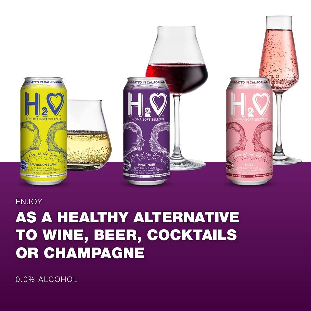H2o - The Best Non Alcoholic Red Wine - Infused California Sparkling Refreshment, 0.0% Alcohol, (Pinot Noir, Pack of 4-12 Fl oz)