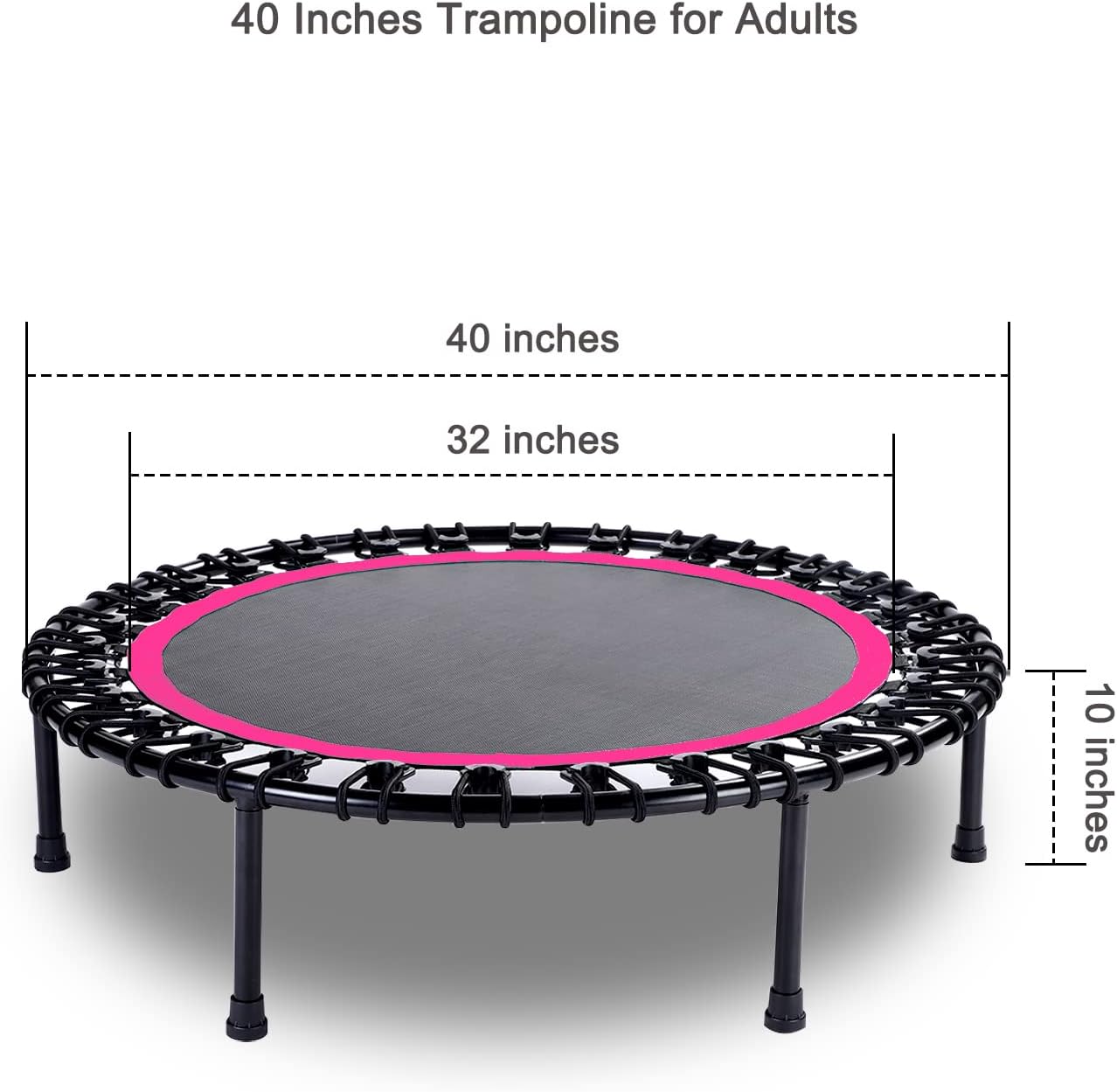 40" Mini Trampoline for Adults, Fitness Rebounder with Elastic Bands, Indoor Exercise Trampoline, Low Impact Workout Equipment for Home Gym