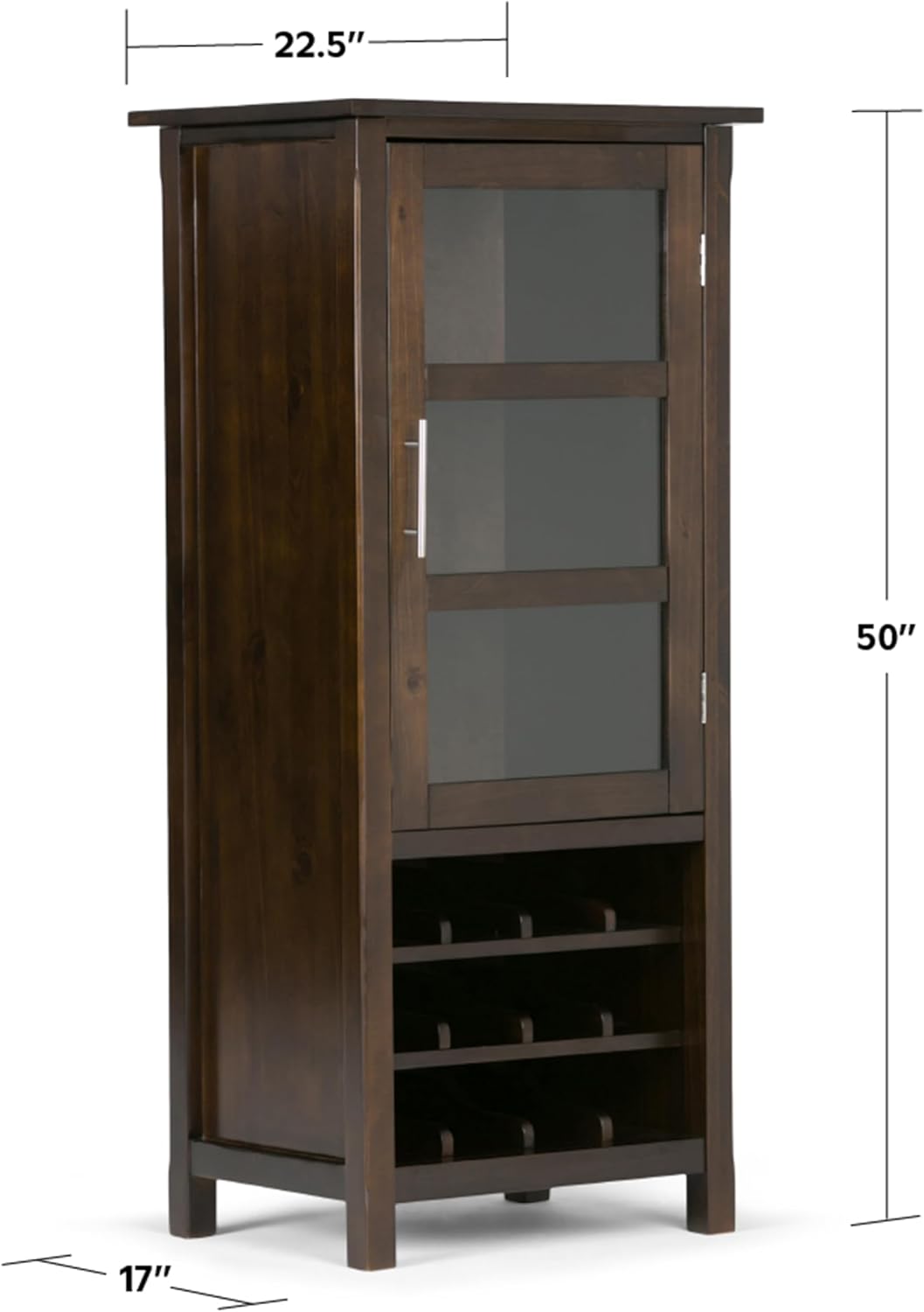 SIMPLIHOME Avalon 12-Bottle SOLID WOOD 22 Inch Wide Contemporary High Storage Wine Rack Cabinet in Dark Tobacco Brown, For the Living Room, Dining Room and Kitchen