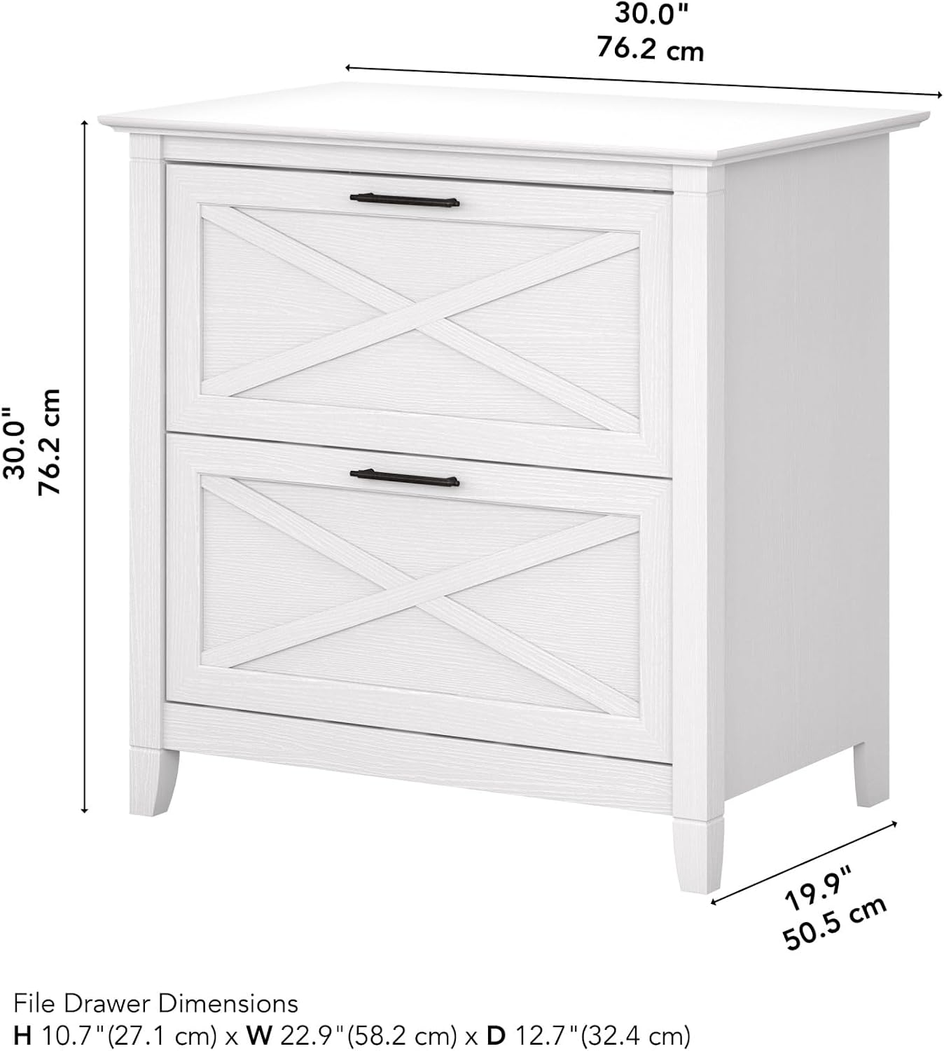 Bush Home Key West 2 Drawer Lateral File Cabinet in Washed Gray, Document Storage for Home Office, Accent Chest with Drawers