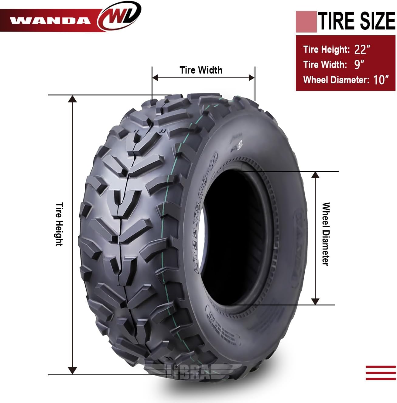 WANDA Sport ATV Tires 22X9-10 22x9x10 10280 Pathfinder K530 Style Mud PK2