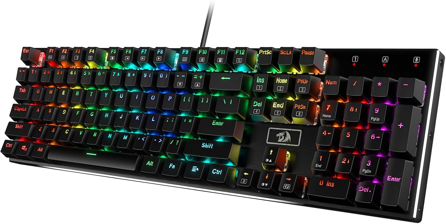 Redragon K556 Wired RGB Mechanical Gaming Keyboard, 104-Key Aluminum Board | Rock-Solid Metal Build, 20 Backlits Immersive ESports Vibe, Hot-swap Comfortable Tactile Brown Switch for Long-Time Typing