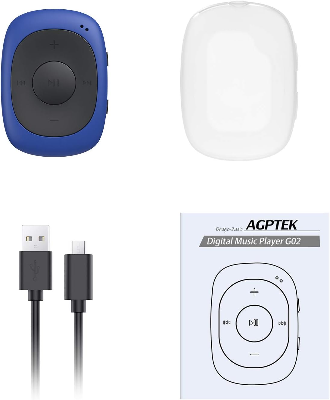 AGPTEK G02 8GB Clip MP3 Player with FM Shuffle & Sweatproof Silicone Case | Screen-Free Portable Music Player, No Bluetooth, Simple for Sports, Running & Walking