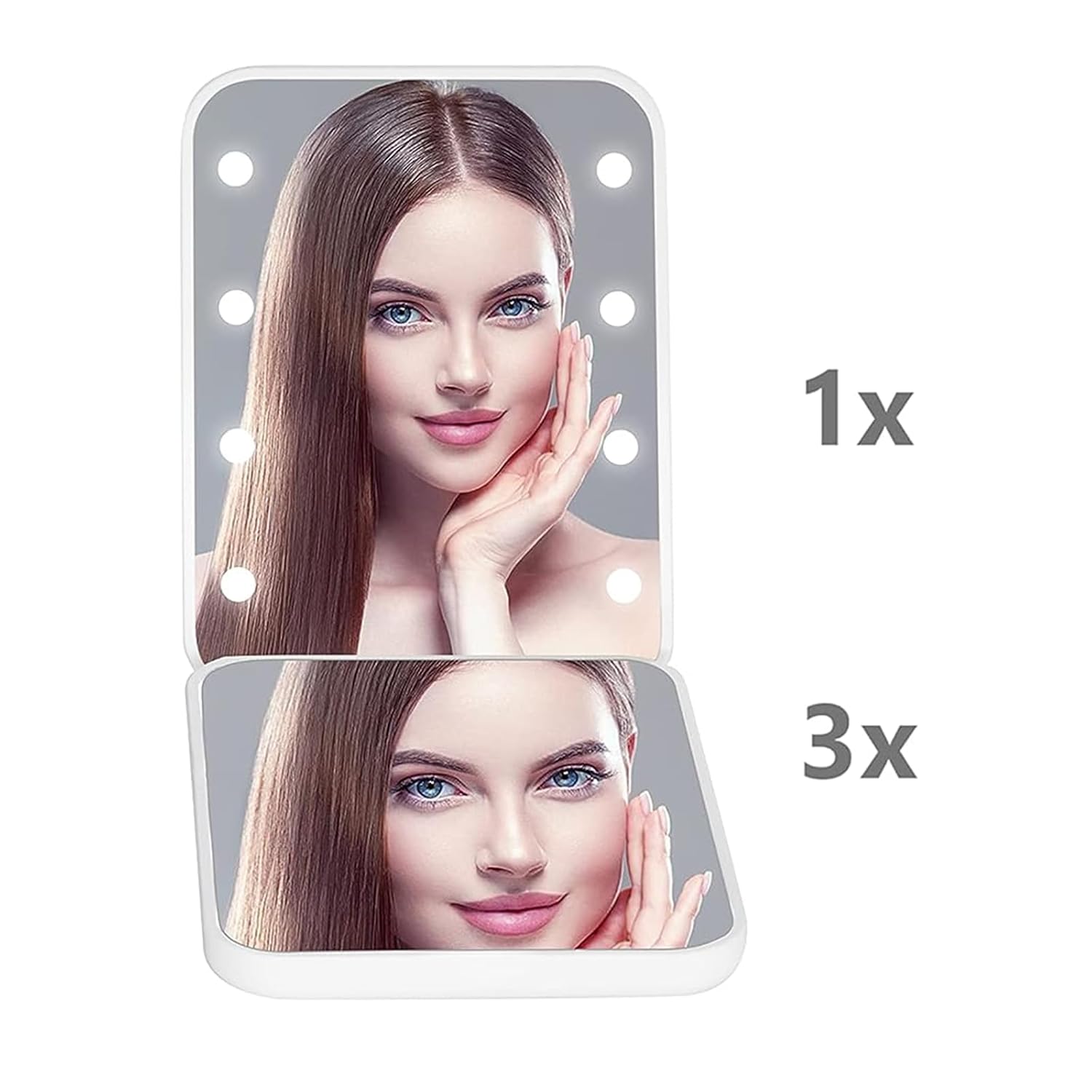Kintion Pocket Mirror, 1X/3X Magnification LED Compact Travel Makeup Mirror with Light for Purse, 2-Sided, Portable, Folding, Handheld